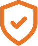Orange shield with a white checkmark inside, representing security and verification.